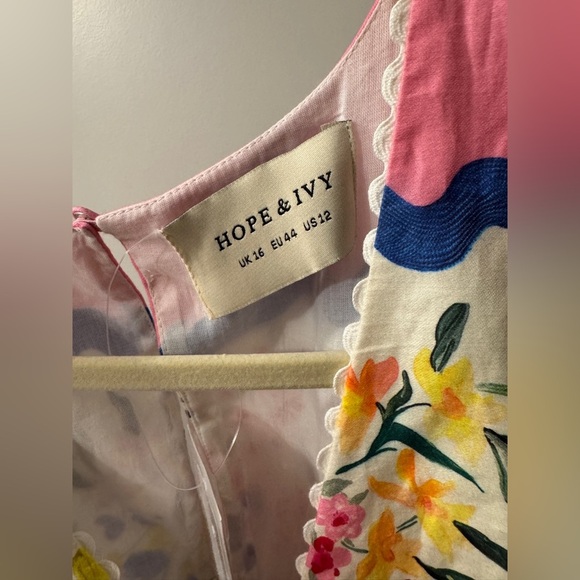 Hope & Ivy v-neck puff sleeve midi smock dress in multi - Picture 7 of 8